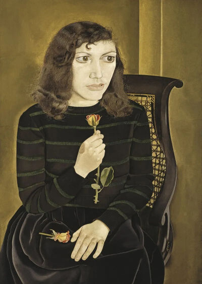 卢西安·弗洛伊德《Girl with Roses》，布面油画，106×75.6cm，1947-1948年