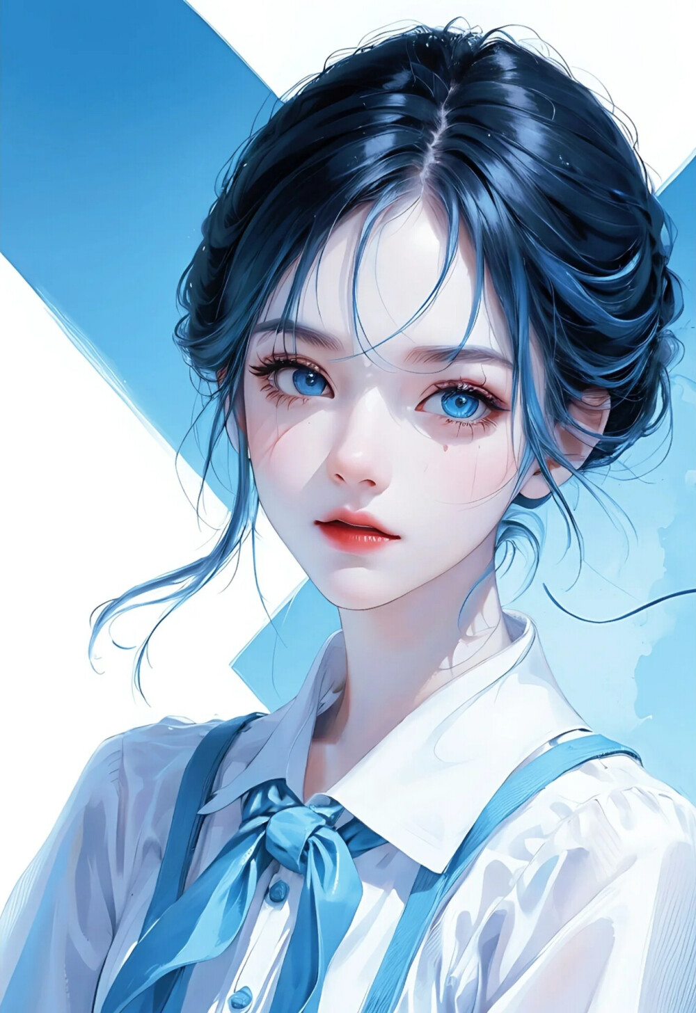 蓝色系，唯美少女