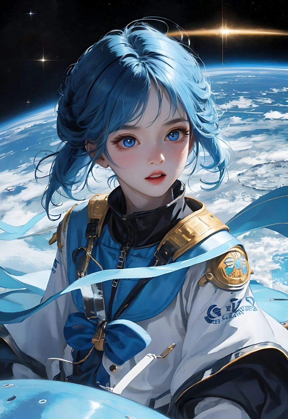 蓝色系，唯美少女