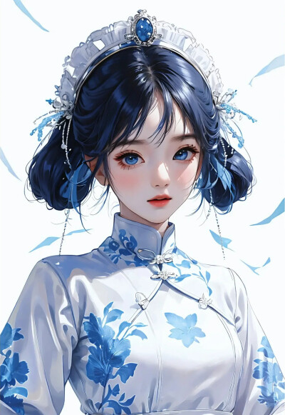 蓝色系，唯美少女