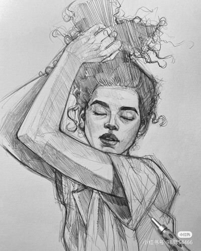 线条感人物速写，不知道谁画的，若侵删
