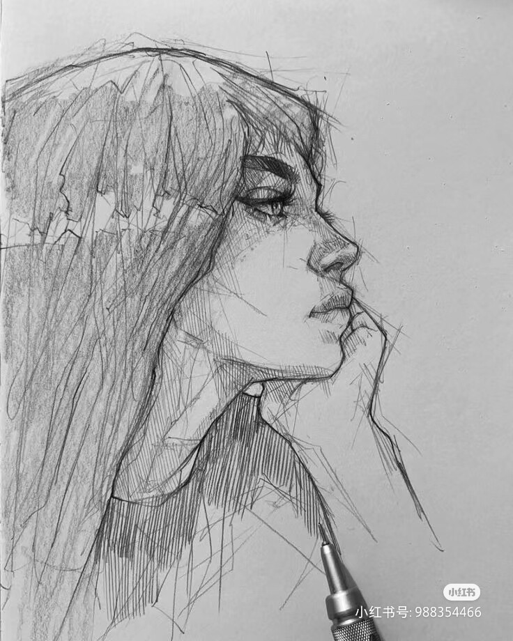 线条感人物速写，不知道谁画的，若侵删