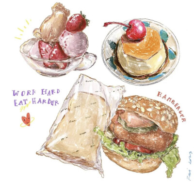 手绘美食手帐素材
ins：fai_colorpencil