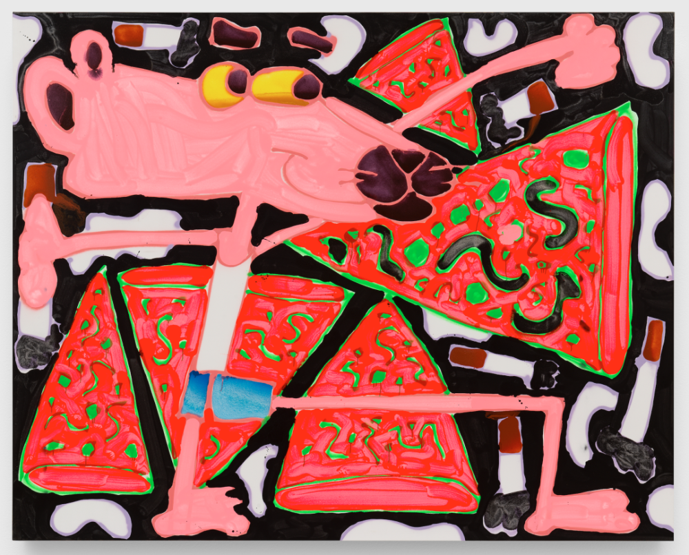 凯瑟琳·伯恩哈特《Sottsass Bacterium Pizza Party》，2022年 ©凯瑟琳·伯恩哈特 图片由艺术家、卓纳画廊及CANADA画廊提供