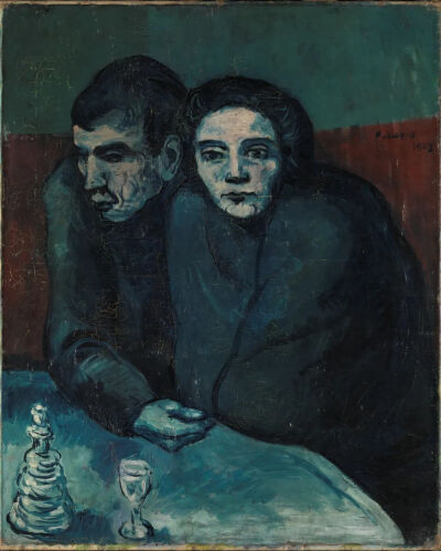 巴勃罗·毕加索（Pablo Picasso）《咖啡馆里的可怜夫妇》（Poor Couple in a Café），布面油画，81.8×65.6cm，1903年，摄影：Borre Hostand ©Nasjonalmuseet