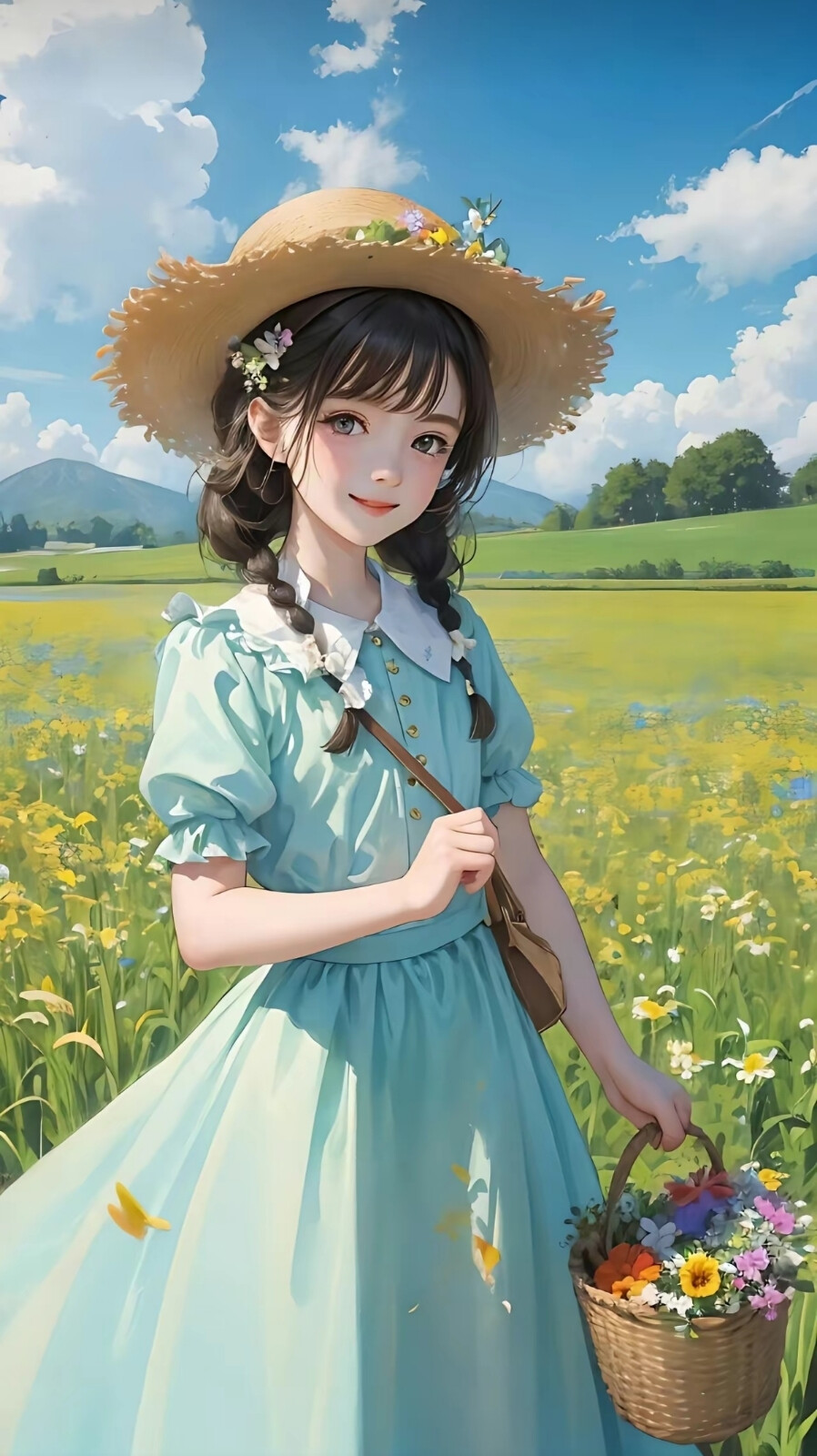 原野，草帽少女