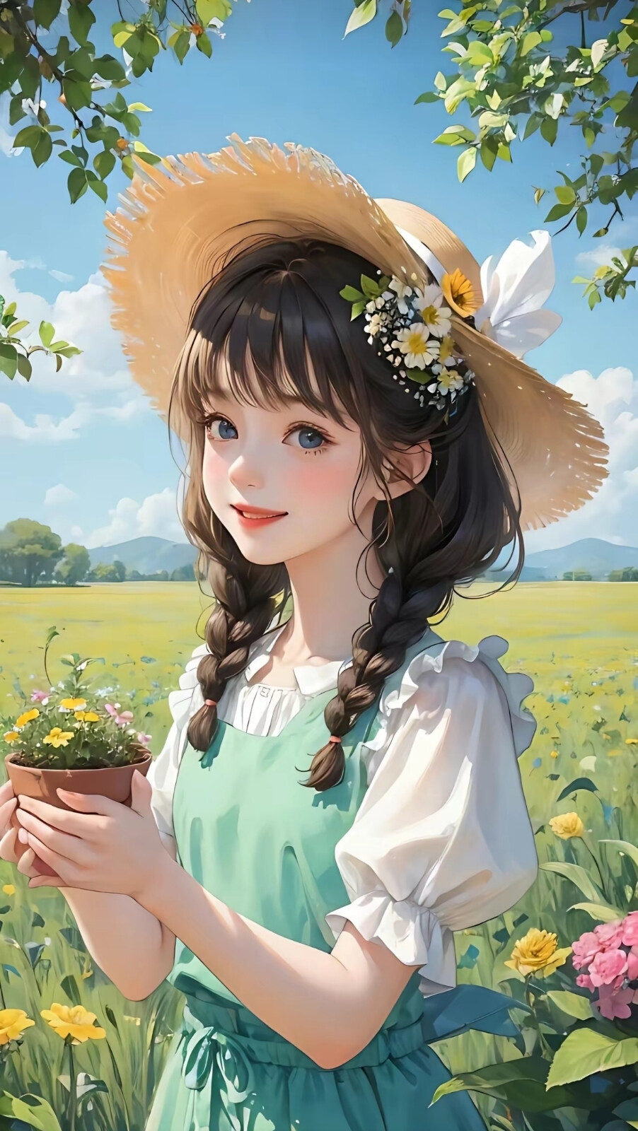 原野，草帽少女