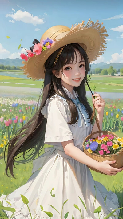 原野，草帽少女