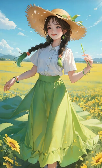 原野，草帽少女