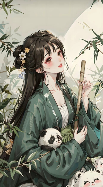 古风，熊猫，竹子
