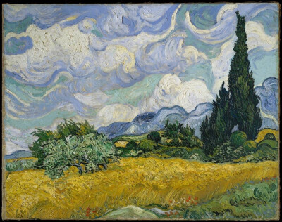 《麦田里的柏树》（Wheat Field with Cypresses），Vincent van Gogh，1889年，布面油画，纽约大都会艺术博物馆藏