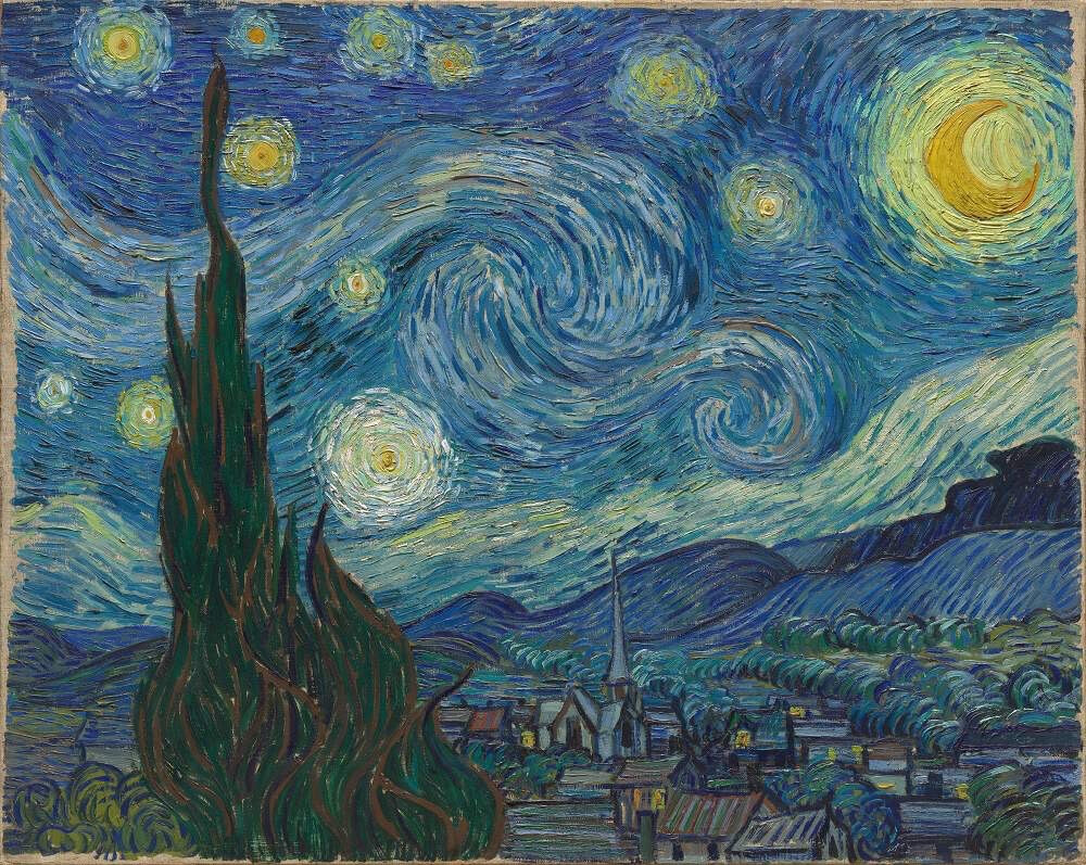 《星夜》（The Starry Night），Vincent van Gogh，1889年，布面油画，纽约现代艺术博物馆藏