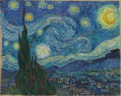 《星夜》（The Starry Night），Vincent van Gogh，1889年，布面油画，纽约现代艺术博物馆藏