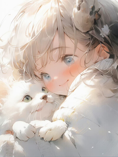  治愈系头像｜小女孩和猫｜这个风格太可爱啦 