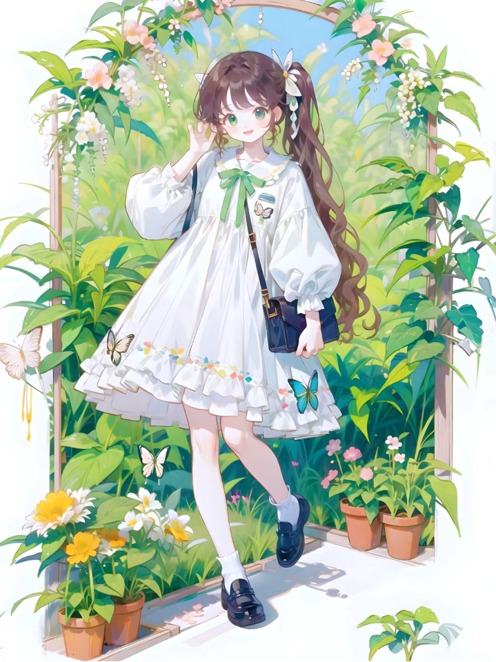 花丛中的白色裙子