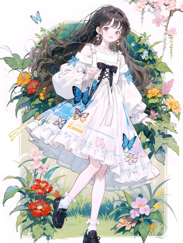 花丛中的白色裙子