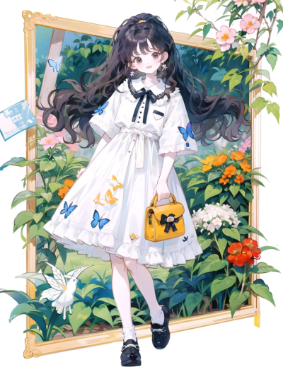 花丛中的白色裙子