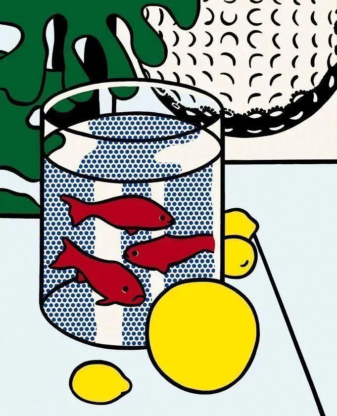 利希滕斯坦《Matisse Still Life w Goldfish》，布面油画，1972年，基于马蒂斯所作《金鱼》