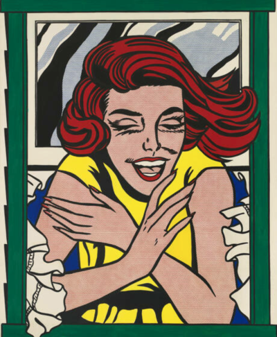 利希滕斯坦《窗中女孩》，布面油画、丙烯，173×142.2cm，1963年