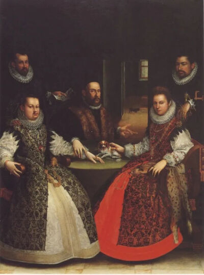 《Portrait of the Gozzadini Family》中劳多米娅的姐姐佩戴的“奖章” ；下右：劳多米娅佩戴的“奖章”