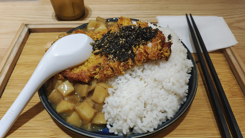 在酉饭吃鸡扒饭，呦呵，背景音乐是羊仔和景向谁依的《雨一直下》，不得了了，有同好啊嘿嘿