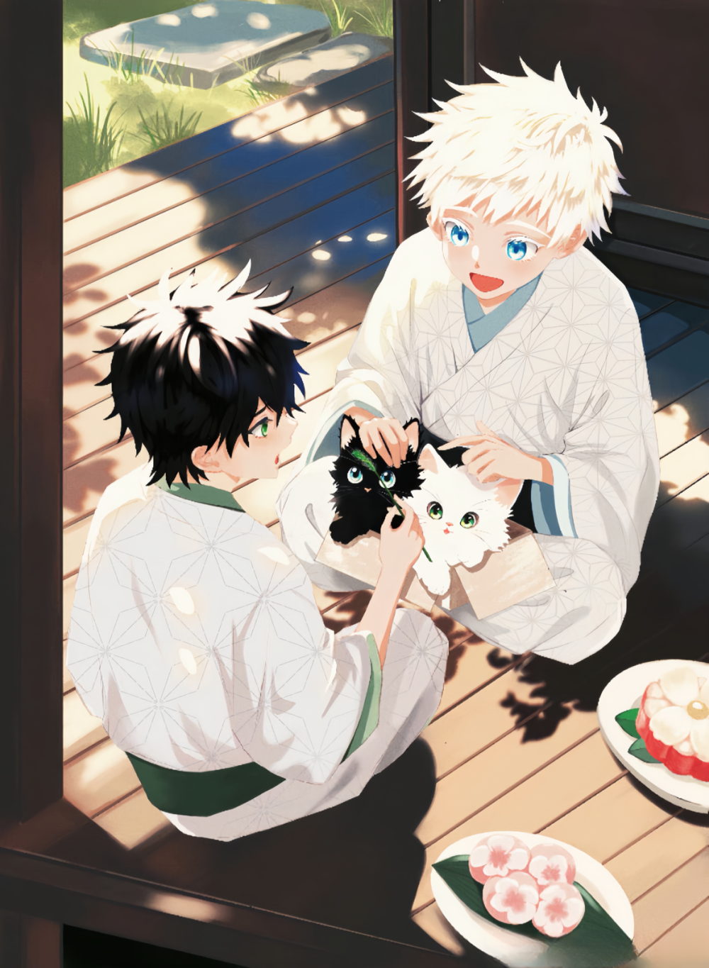 咒术回战，五伏
悟：这两只猫好像惠和我的小宝宝
惠：……可是我生不出小猫咪
