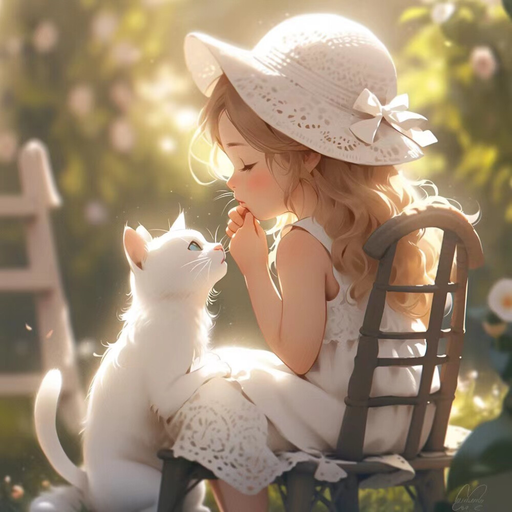 可爱动漫头像亲亲猫咪女孩原作者mepro