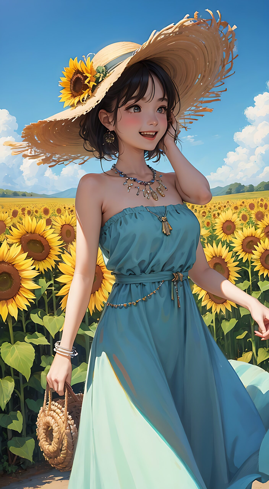 漫画女孩头戴草帽