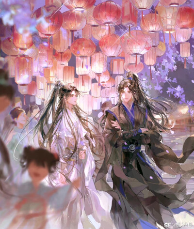 画师:栋33栋
＃燃晚＃二哈和他的白猫师尊＃海棠微雨共归途