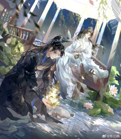 画师:栋33栋
＃燃晚＃二哈和他的白猫师尊＃海棠微雨共归途