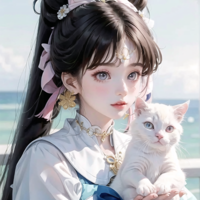 可爱少女抱猫头像