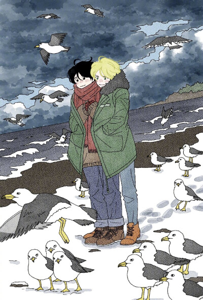 #banana fish# 被「手羽崎」太太新绘的a英日常狠狠治愈了，真好啊。
twi：snowykings ​​​