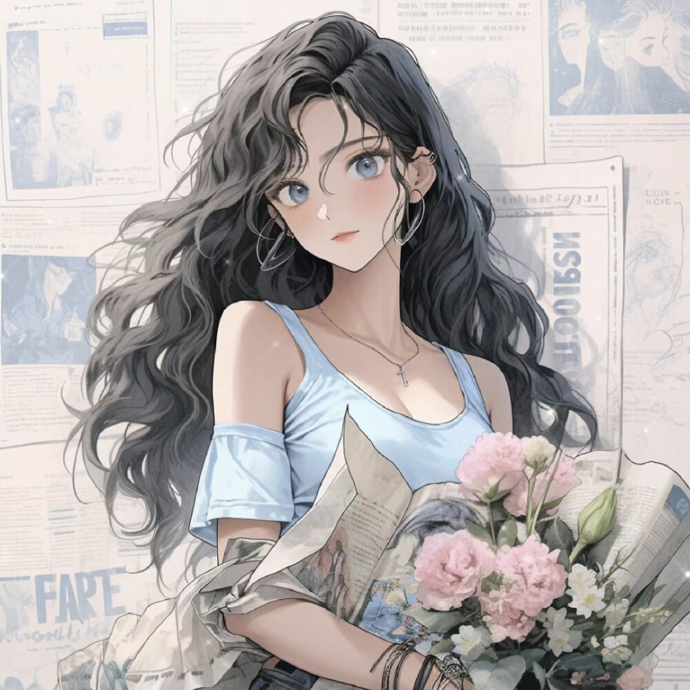港风旧漫女头 蓝色系列