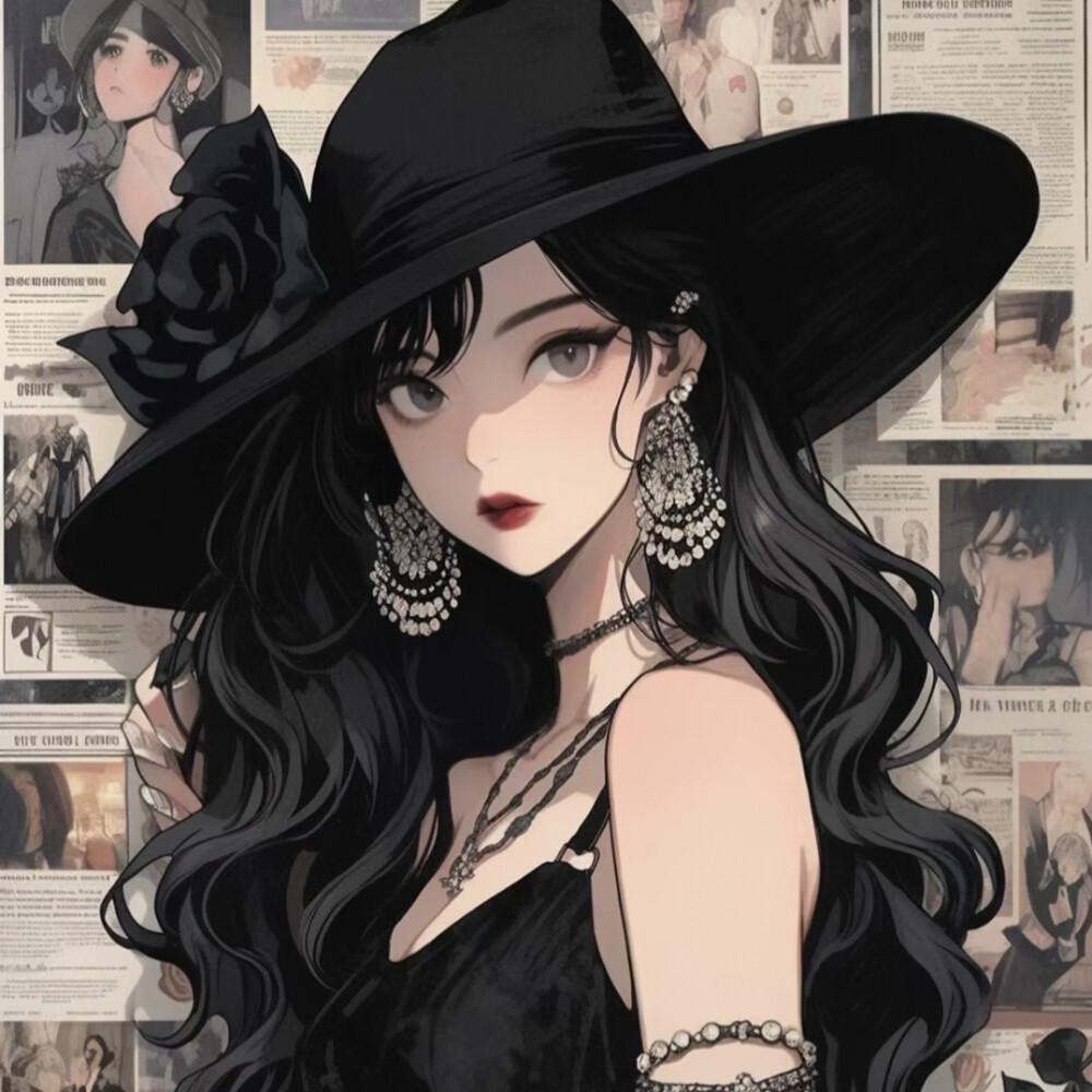 港风旧漫女头黑色帽子御姐