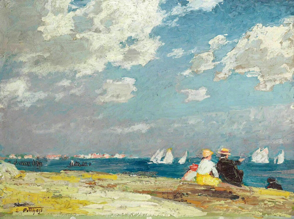 夏日海滩。作者：Edward Potthast