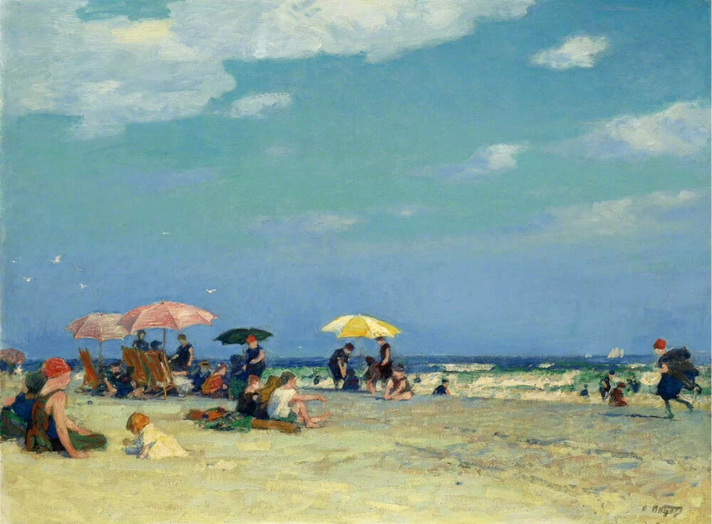 夏日海滩。作者：Edward Potthast