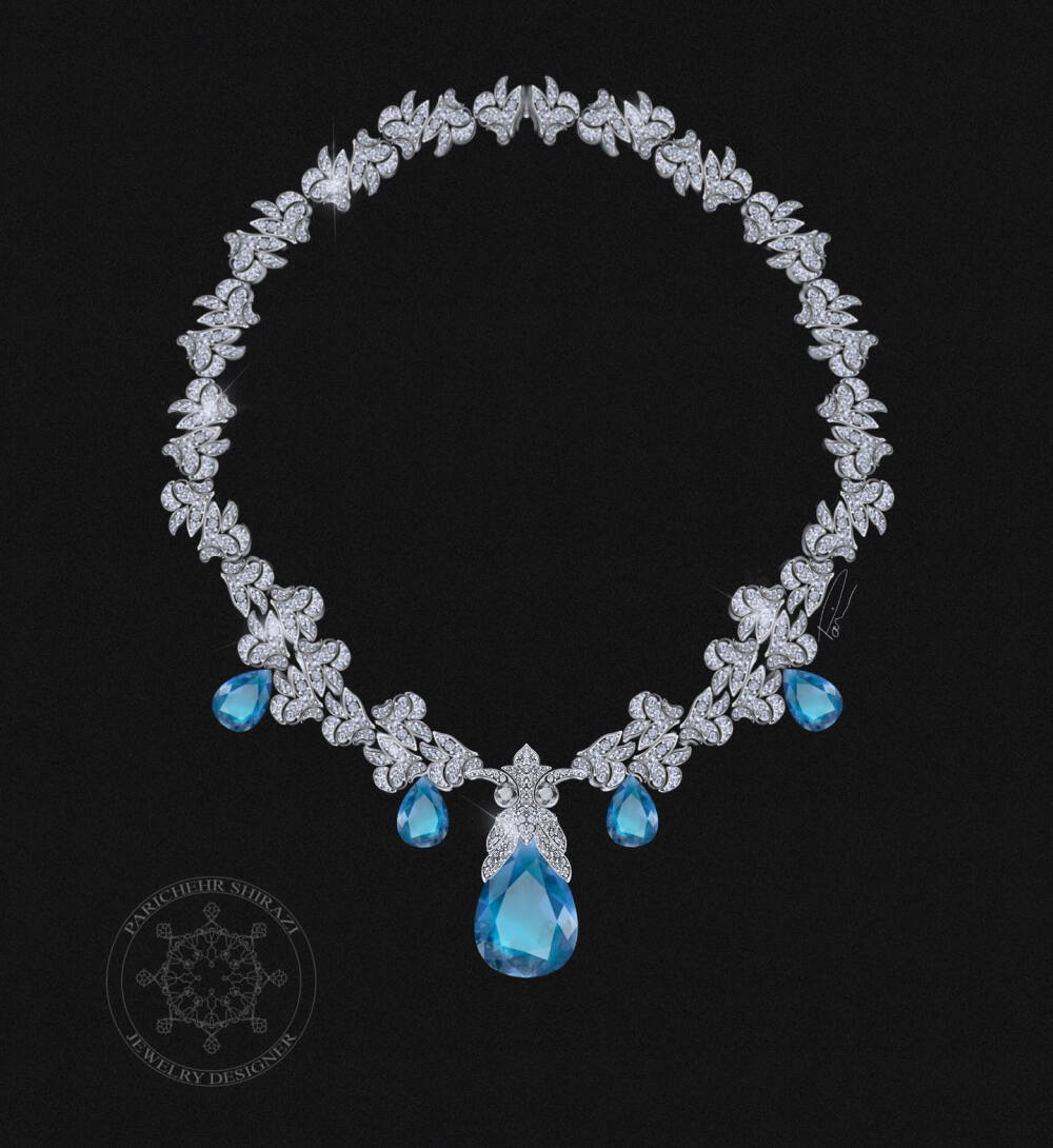 海蓝宝石 钻石 项链 设计 New Sketch necklace with acquamarine and diamonds ins parissshirazi