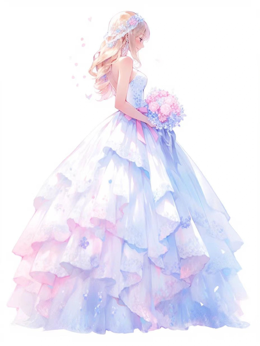 粉蓝色婚纱设计图