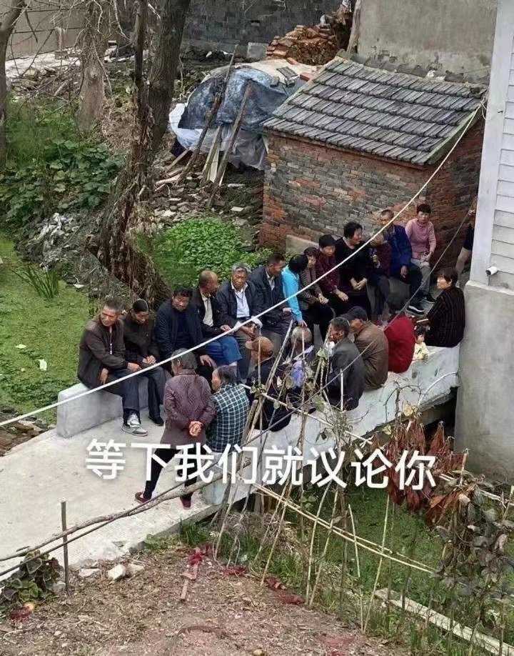 等下我们就议论你，村情六处，村里情报处，大爷大妈议论，表情包