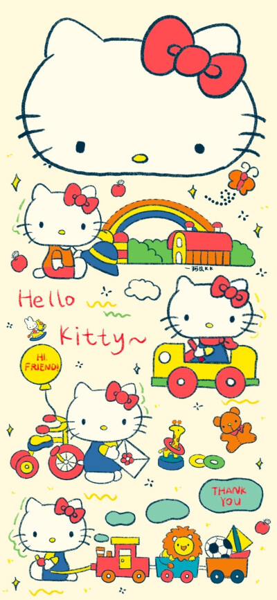 HelloKitty复古贴纸风壁纸
