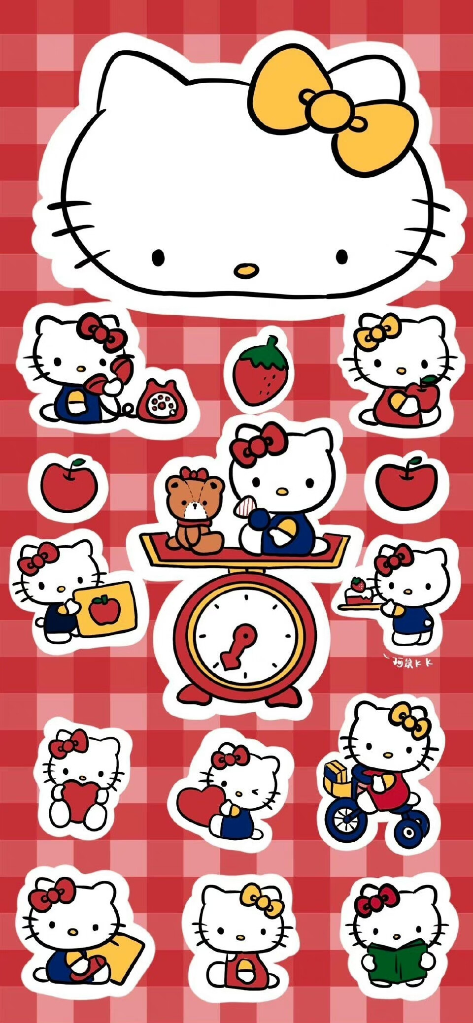 HelloKitty复古贴纸风壁纸
