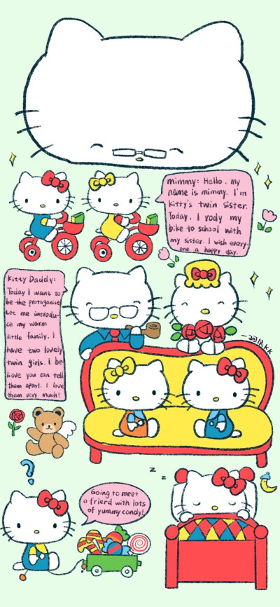 HelloKitty复古贴纸风壁纸
