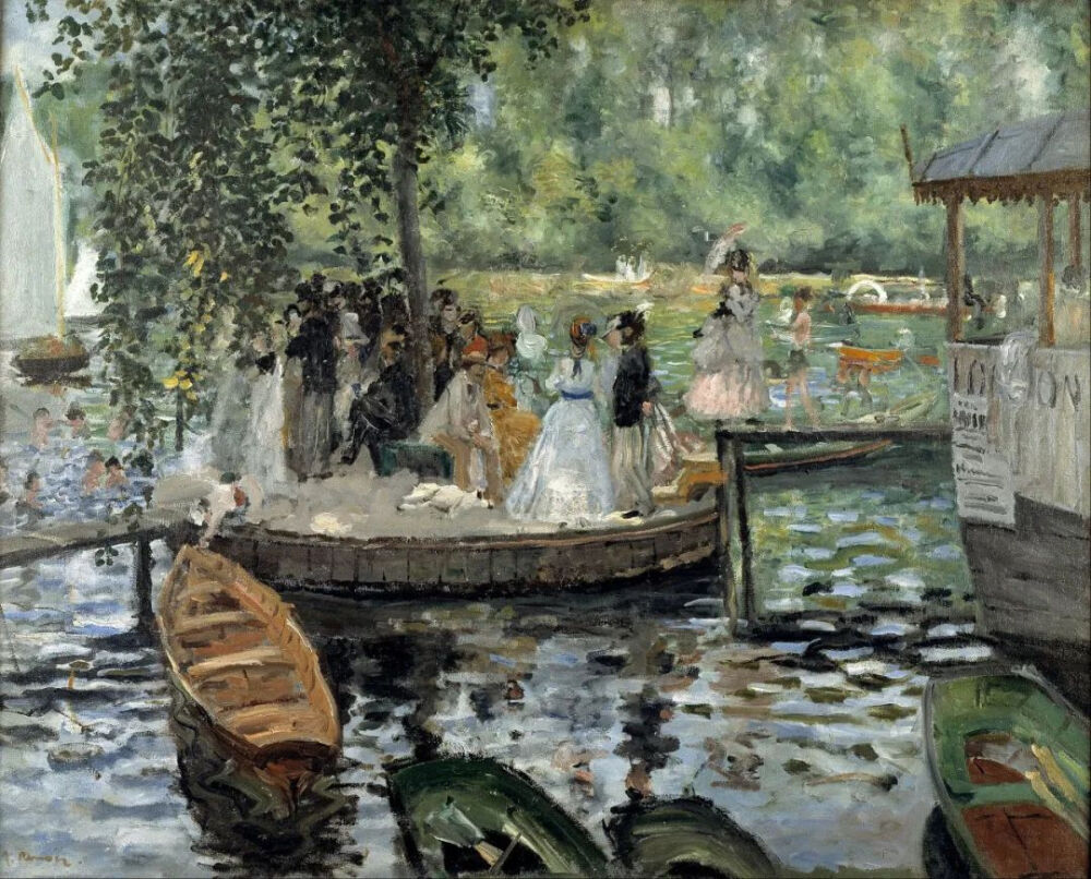 皮埃尔-奥古斯特·雷诺阿（Pierre-Auguste Renoir）《格雷诺耶尔》，布面油画，66.5×81cm，1869年，藏于大都会艺术博物馆。