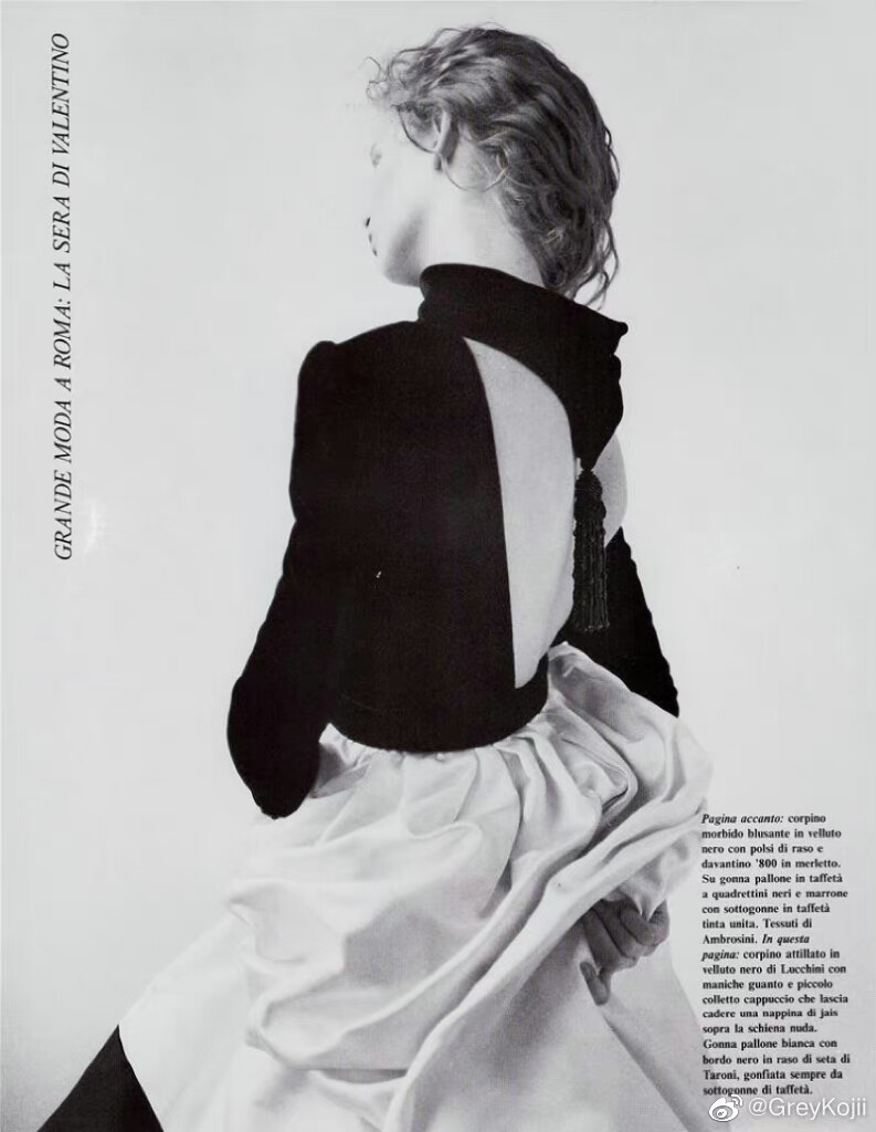 "Per un Nuovo Fare L'alba: Splendidamente" Vogue意大利版1986年9月号 模特: Christa Doelman 摄影: Steven Meisel 妆容: Francois Nars ​