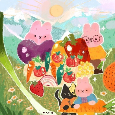 来自于插画师banban.cuties的一组粉色兔子系列作品 ​​​