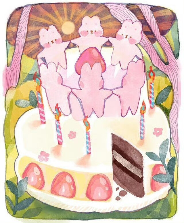 来自于插画师banban.cuties的一组粉色兔子系列作品 ​​​