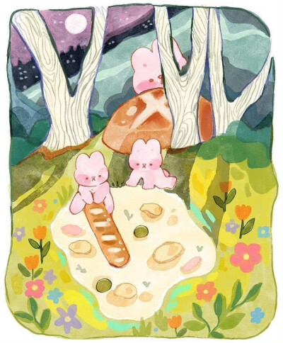 来自于插画师banban.cuties的一组粉色兔子系列作品 ​​​