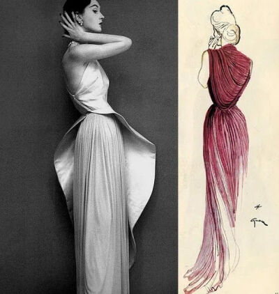 名模Richard Avedon穿着Madame Gres的作品，摄于1951年