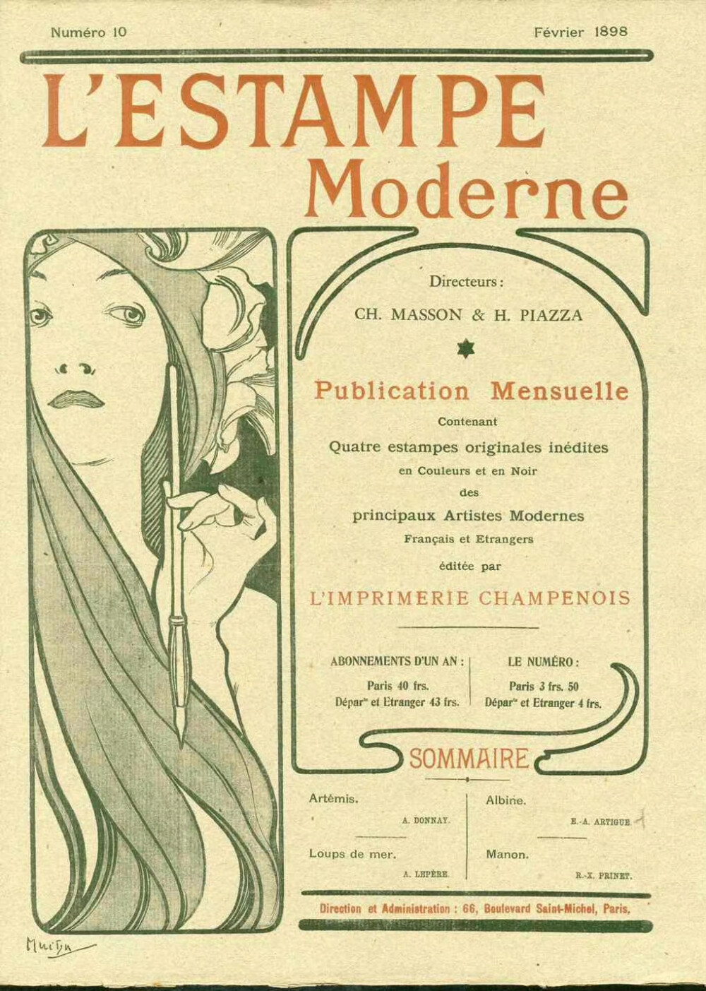 《现代版画》L'Estampe Moderne，是发行于1897-1899年间的月刊版画册。出版社每个月都会邀请当时众多艺术大师，穆夏也曾经为他们创作过封面。 ​​​