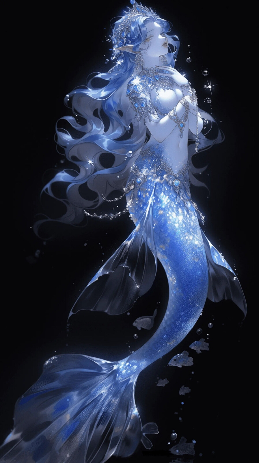 古老而美丽的鲛人,那一身璀璨的蓝色,如同有碧海深渊的神秘魅力,让人